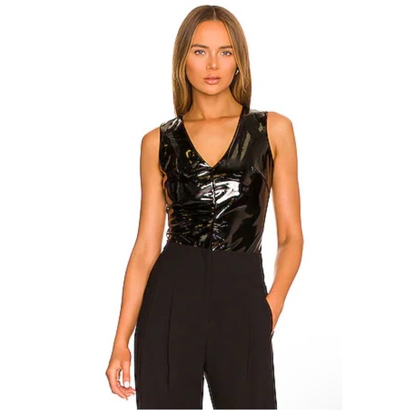Commando Goth Indie Sleeze Faux Patent Leather Sleeveless Bodysuit Black S - Picture 2 of 16